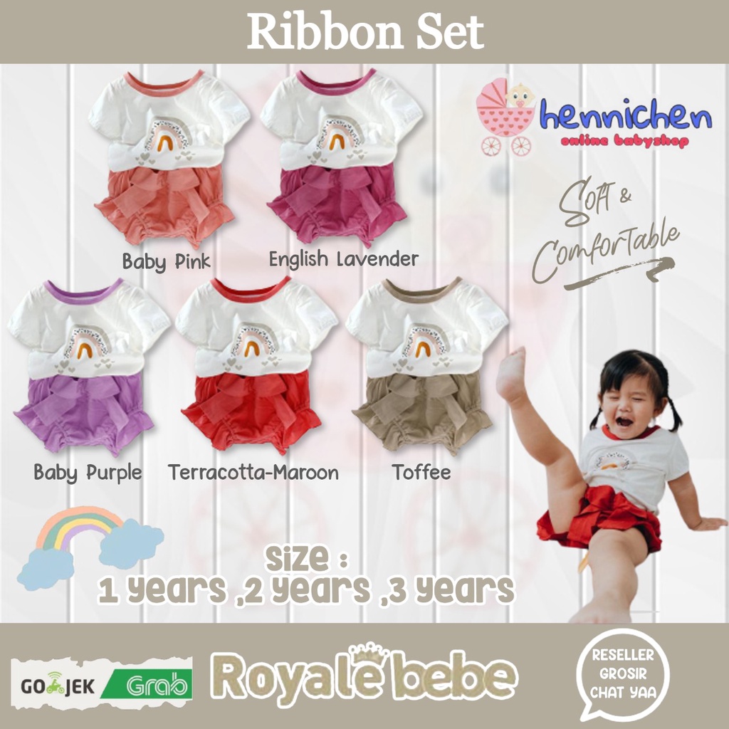 ROYALE BEBE RIBBON SET SETELAN BAJU ANAK MODEL PITA BAJU ANAK PEREMPUAN 1-3 TAHUN