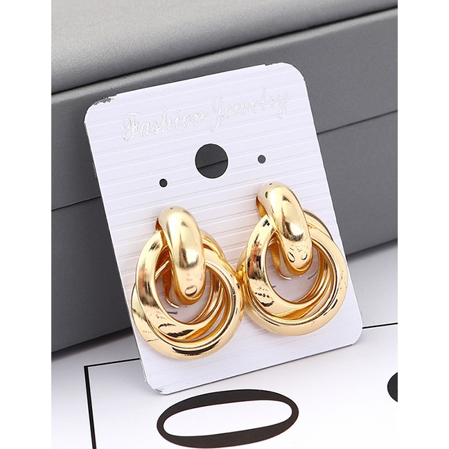 LRC Anting Tusuk Fashion Gold Cross Circle Earrings Y61799