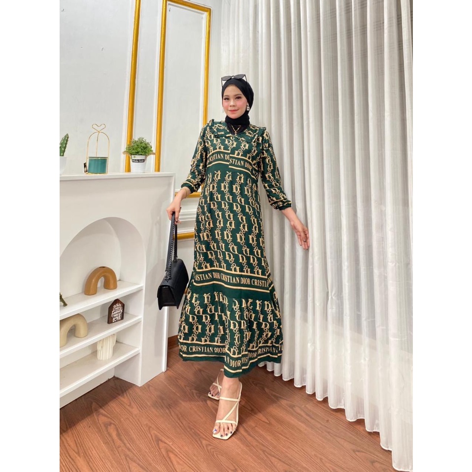 COD - Asmiranda Maxy Gamis Muslim Aurora Dress Shakila Aksen Renda Brukat Import Ld  110 Fit S - XL ( Free Bros ) Fashion Maxi Wanita Pesta Kondangan Modern Termurah Terlaris-MD DIOR  HIJAU