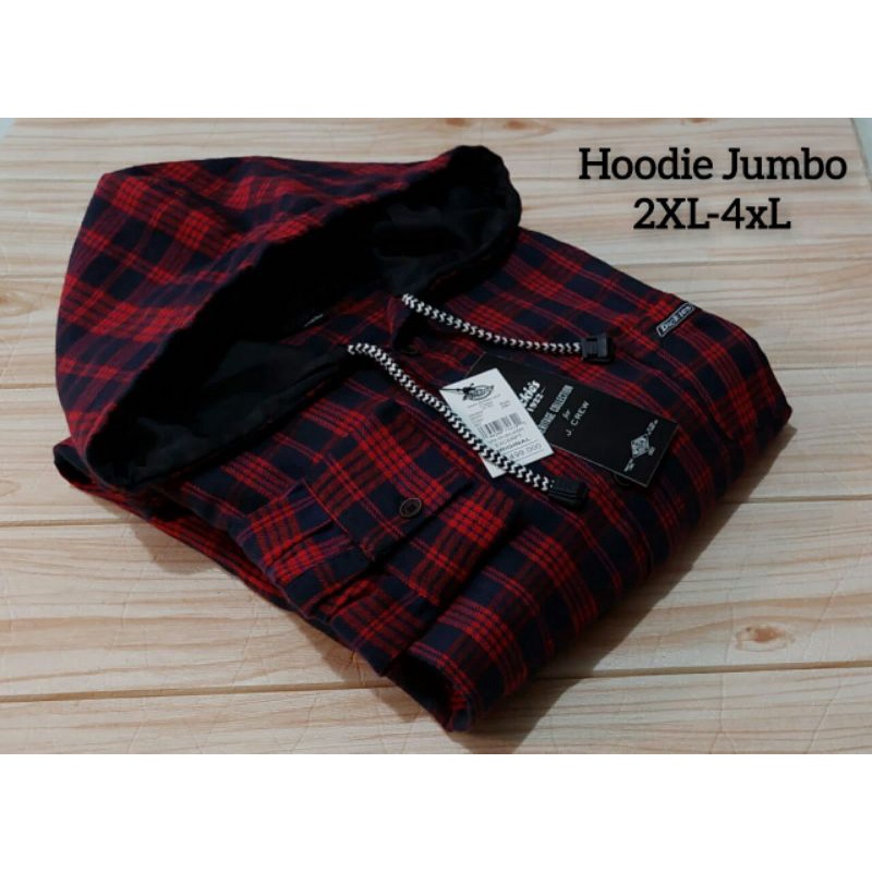 COD kemeja flanel hoodie jumbo pria lengan panjang premium / size XXL-XXXL-XXXXL