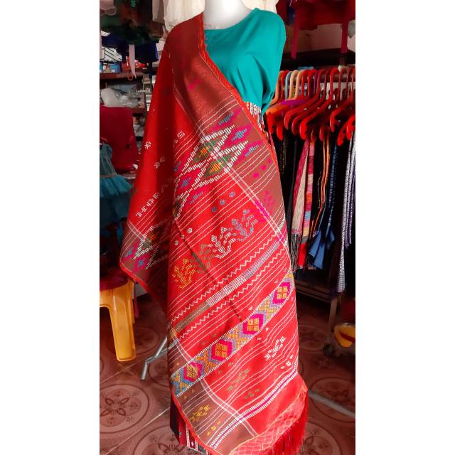 ULOS JUMBO UK. 80X210CM ULOS SADUM TIKAR MERAH SISI MARON ULOS BATAK  ULOS MERAH