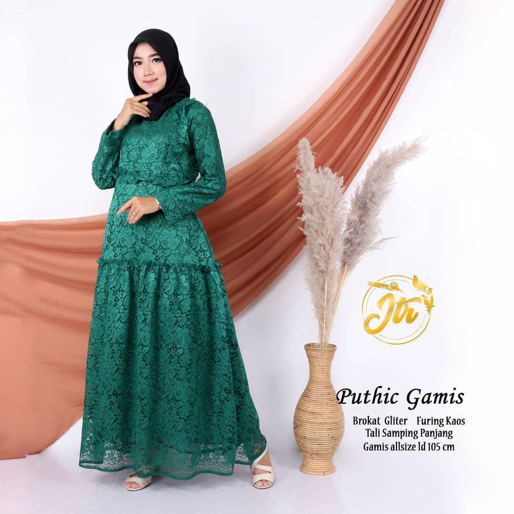 BAJU GAMIS PUTHIC RENDA BROKAT PESTA/KONDANGAN TERBARU MURAH