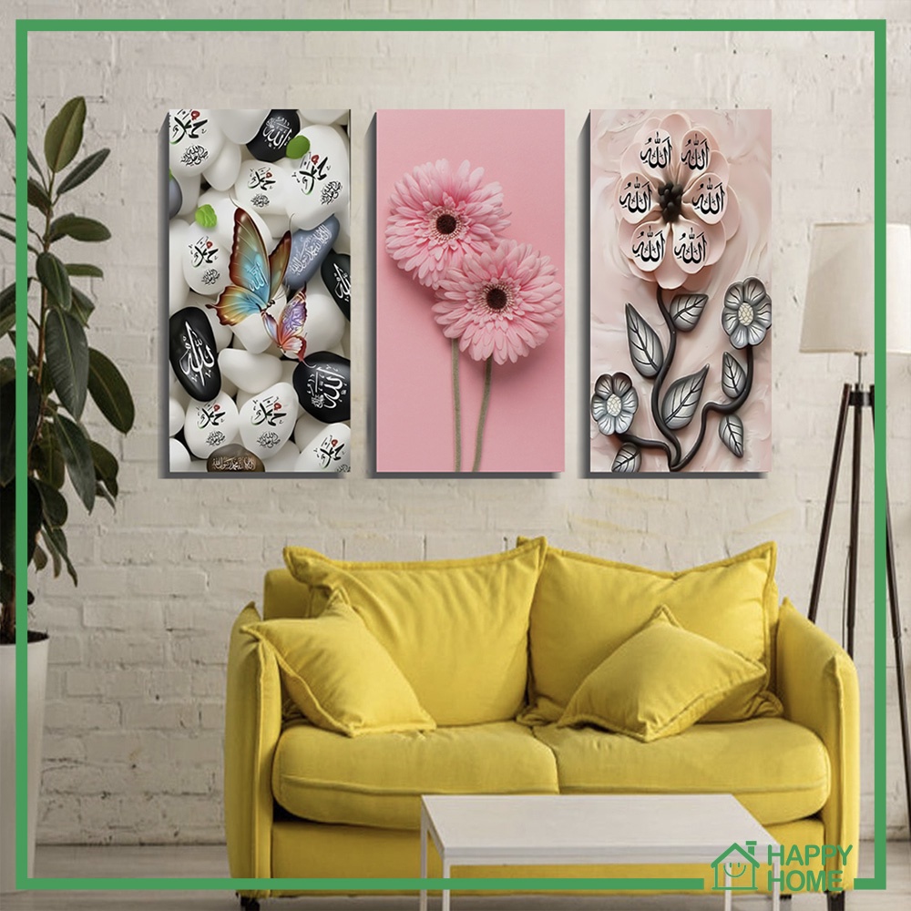 Hiasan Dinding 3D Walldecor Macrame Pajangan Ruang Tamu Poster Kayu Bunga