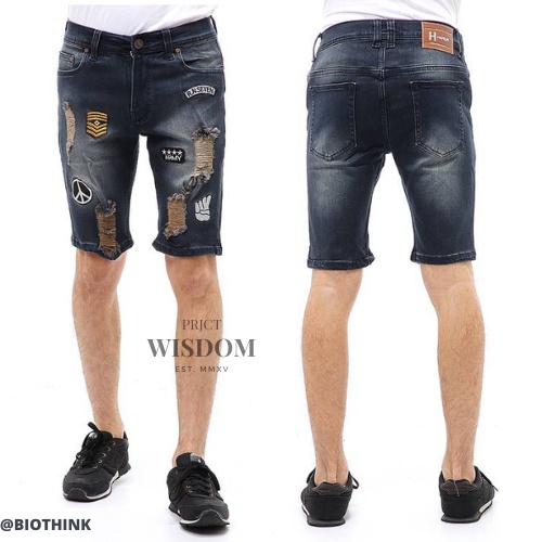 Wisdom - Celana Jeans Pendek Pria Import Sobek Emblem Extream Original Softjeans Stretch / Short Pants Denim Skinny / Full Tag &amp; Label