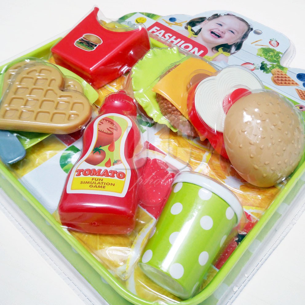 Family Burger &amp; Waffle 800A-4 Mainan Masak-masakan Susun Stacking Burger