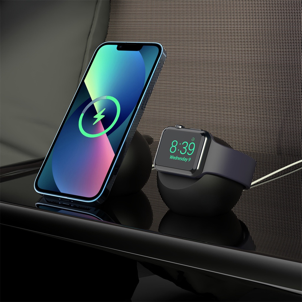 Charging Dock Wireless Magnetik Bentuk Bola Bahan Silikon Untuk Apple Watch Seri SE 7 6 5 4 3 IPhone 13 Pro