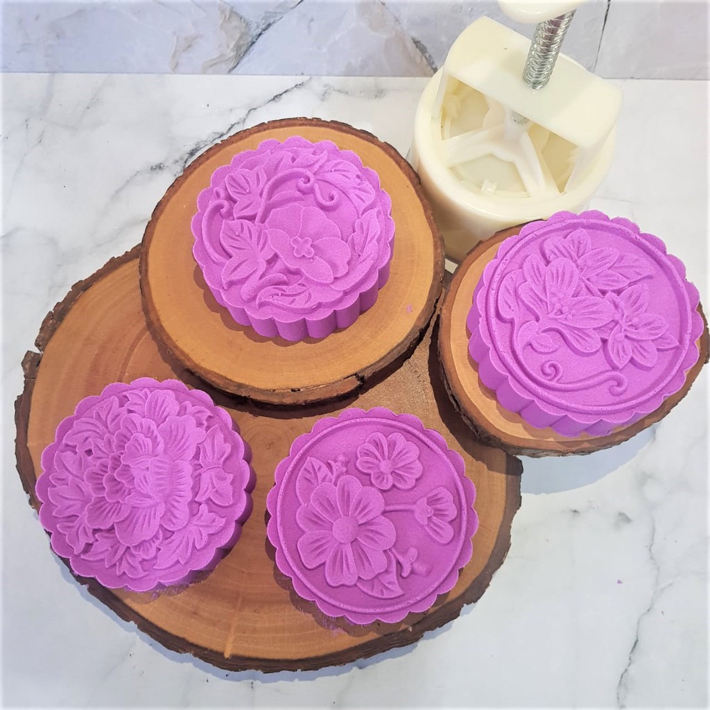 (4pc) cetakan kue bulan (200 gr) mooncake press mold PREMIUM-8AKERS FLOWER