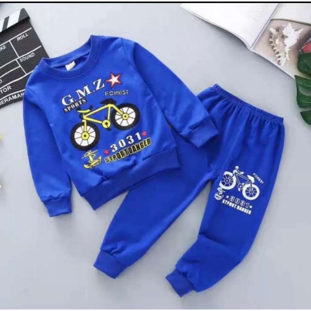 Setelan Sweater joger Anak Laki Laki Perempuan 1-6 Tahun Motif GMZ Sepeda