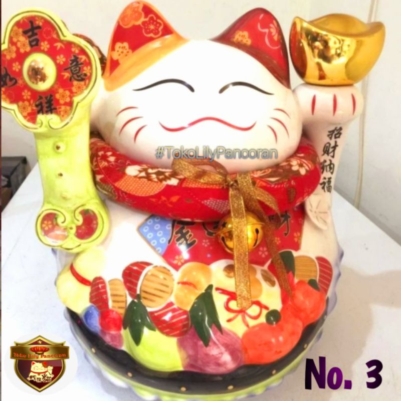 Manekineko Jumbo Keramik 36cm / Lucky Cat Beckoning Cat Fortune Cat Ceramic / Kucing Hoki Keramik Jumbo / Manekineko Keramik Jumbo