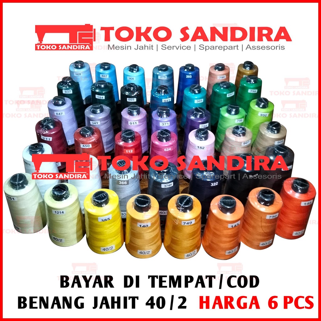 6 pcs Benang Jahit 40/2/benang jahit katun/toko alat jahit/kebutuhan menjahit/toko perlengkapan