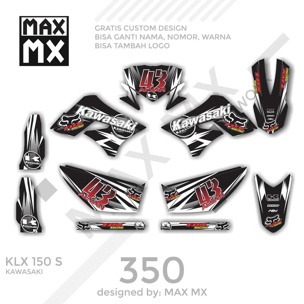 MX-01350 decal klx 150 hitam putih fox