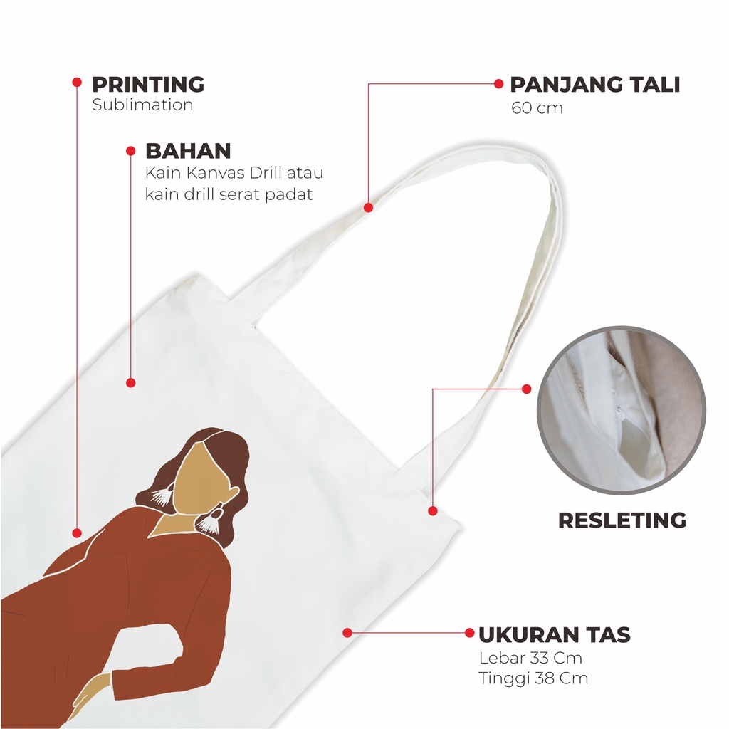Sevine Totebag Custom Tas Tote Bag Resleting Fashion Wanita Premium artsy women  - SR