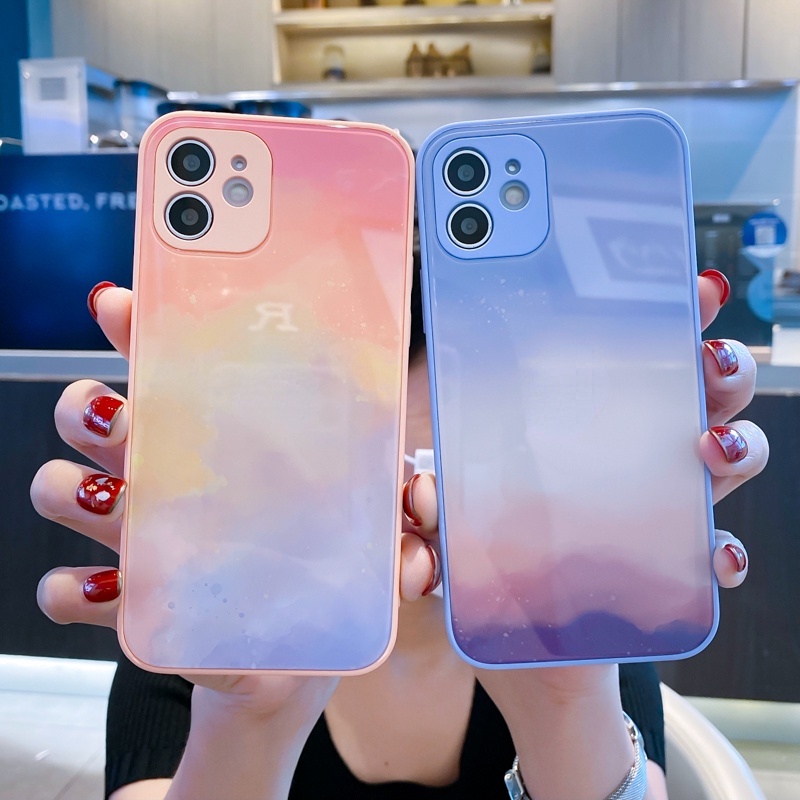 Candy Colors Tempered Glass Case untuk iPhone 13 Pro Max 12Pro 11 Xs Max XR X Caseify