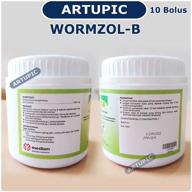 Wormzol Bolus 1 Pot isi 10 Bolus Obat Cacing Cacingan Pita Sapi Kerbau Kuda Kurus Wormzol-B