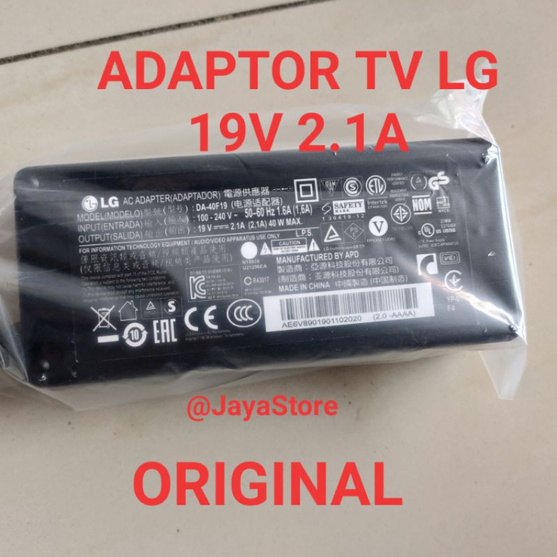 ADAPTOR TV LED LG 19 VOLT 2.1A ORIGINAL ADAPTOR LG 19V 2.1A