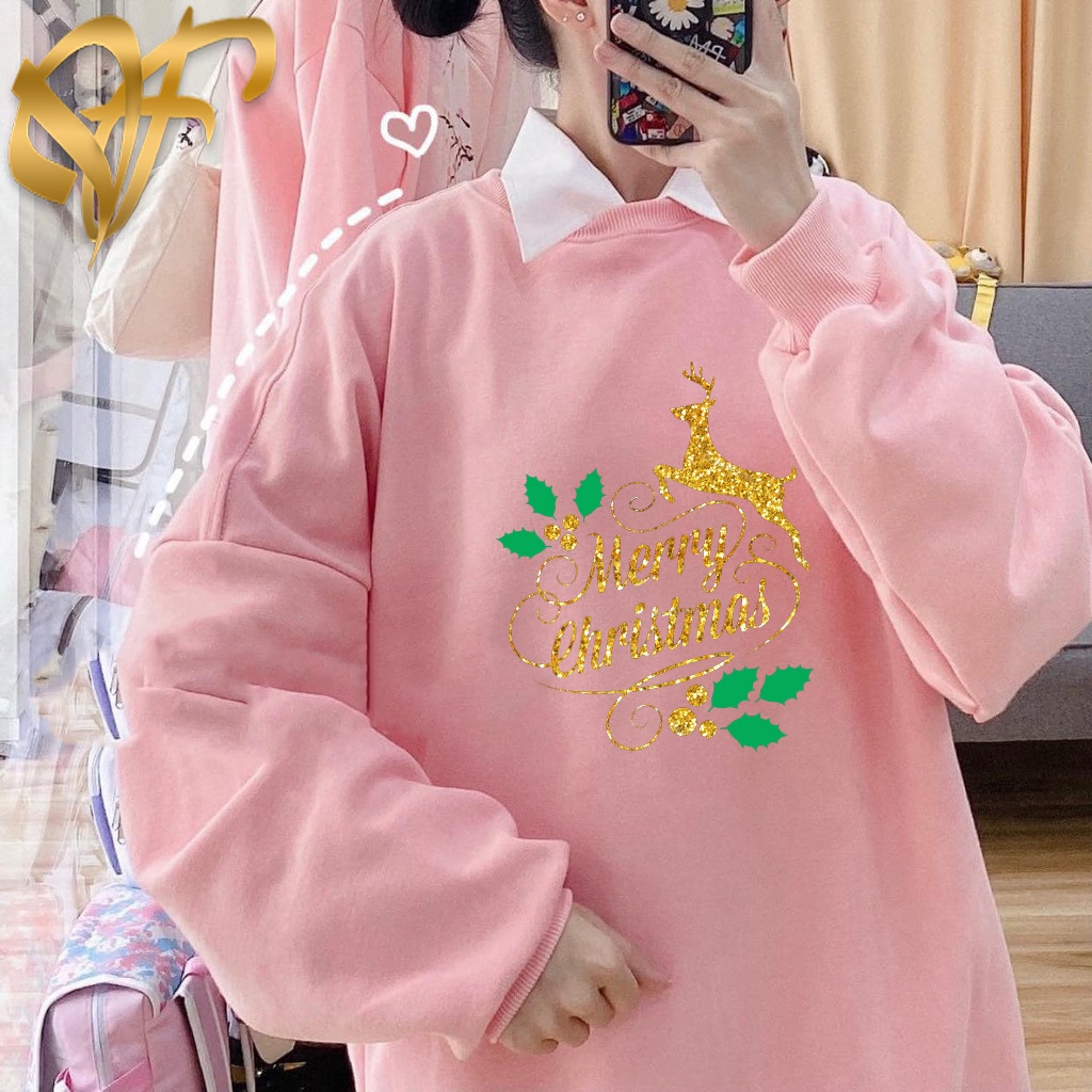 Sweater Merry Christmas Korea Style | Sweater Basic Bahan Fleece Tebal | Dhea Fashion