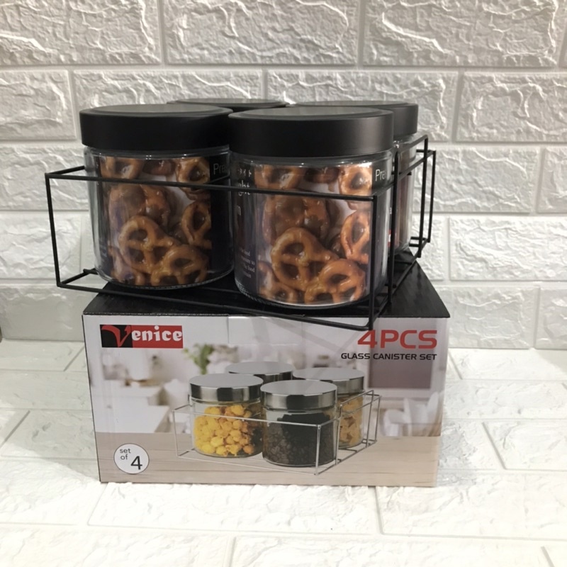 Toples kue lebaran kaca set 4pc + rak besi
