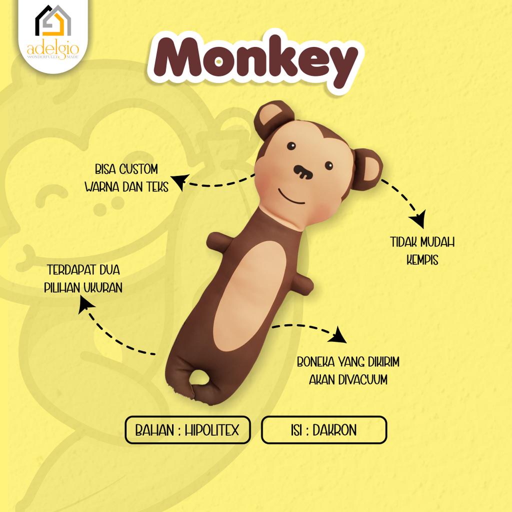 Boneka Guling Monkey Stuffed Animal Mainan Bayi Anak Dewasa Pillow Doll Custom Nama Kado Gift Hadiah Birthday