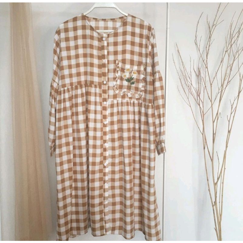 BELLA TUNIK , BAJU KOREAN MODEL, ATASAN MOTIF KOTAK, KEKINIANN MURAH