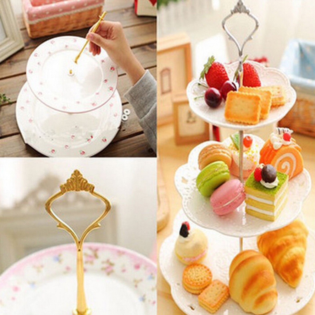 {LUCKID}1set New 3 or 2 Tier Cake Plate Stand Handle Fitting Hardware Rod Plate Stand