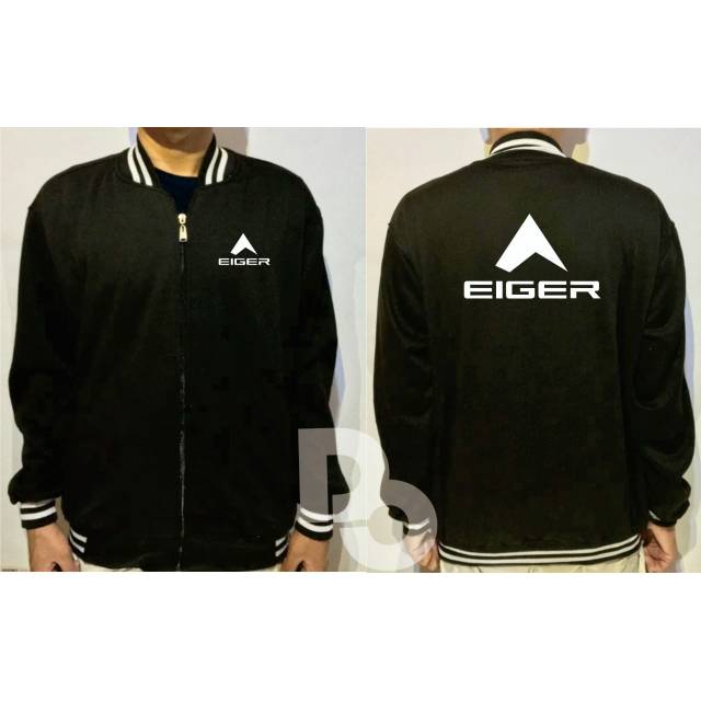 JAKET BASEBALL VARSITY HITAM BB HIKING OUTDOOR