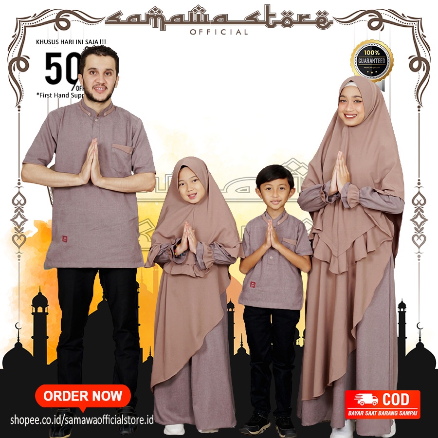 Sarimbit Couple Keluarga Muslim Series Rayyan Bahan Premium Warna Chocho Baju Muslim Gamis Keluarga