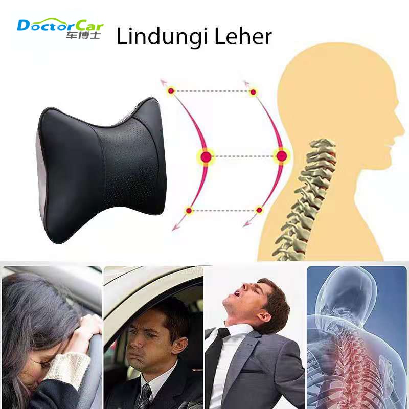 Bantal Mobil Headrest Bantal Leher Leather Neck Back Car Pillow Car 2 Pcs