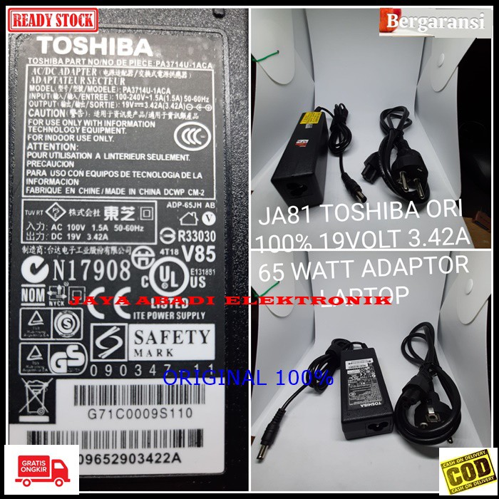 J81 toshiba ori 100% 19V 3.42A 65 watt w adaptor Laptop cas casan charger komputer power adapter pc
