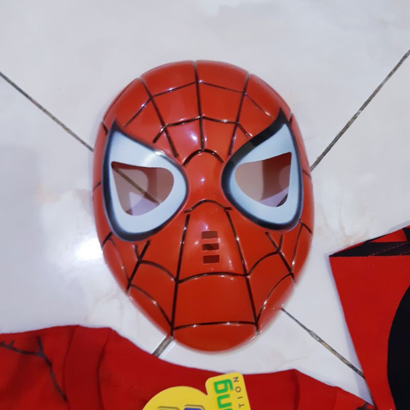 Setelan Baju Celana Topeng Spiderman Anak - Paket Kaos Kostum Cosplay