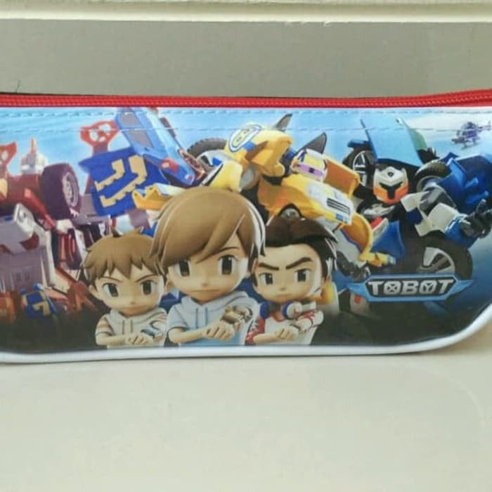 

Pencil case/tempat pensil kotak anak laki Tobot sleting spon - Biru Muda