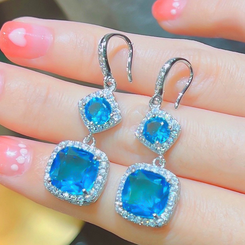 Anting Tusuk Gantung Panjang Minimalis Hias Kristal Cubic Zircon Bulat Untuk Wanita