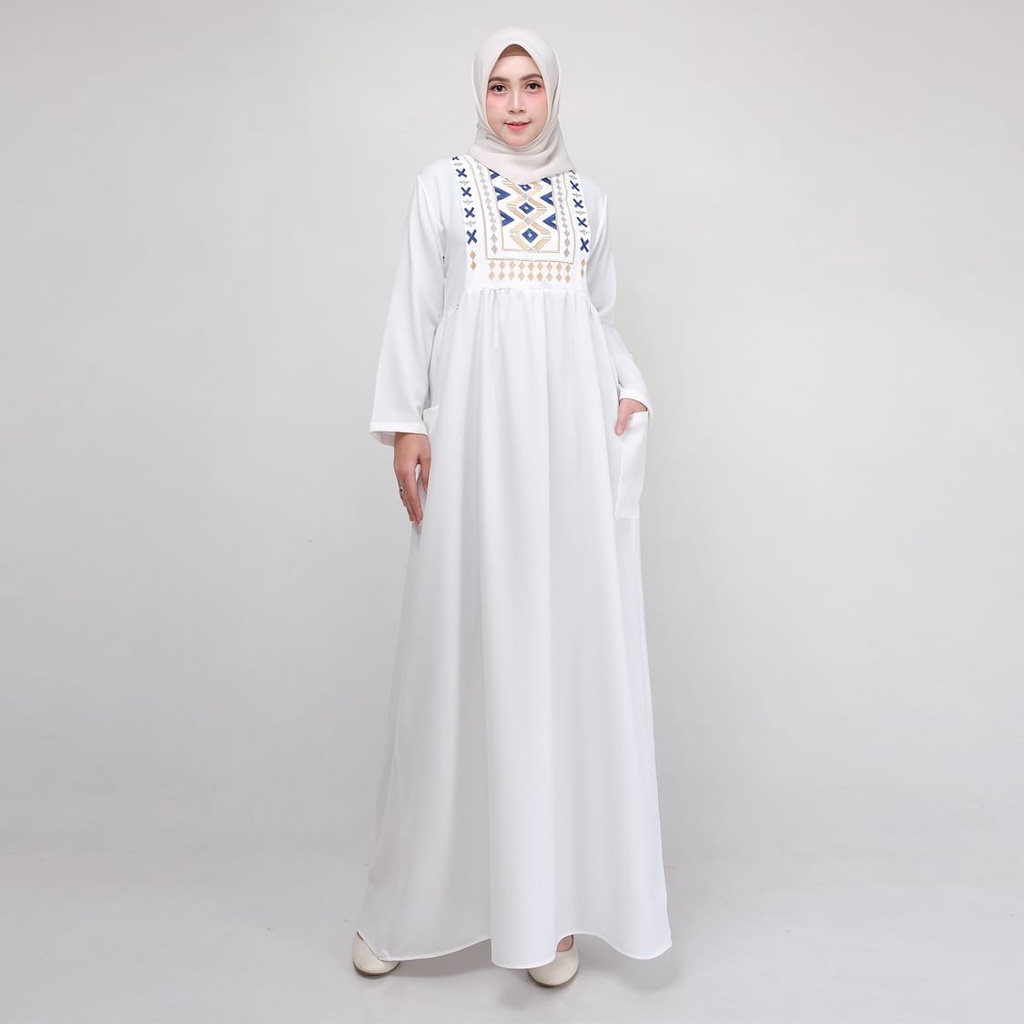 White Blue Dress Pakaian Baju Busana Outfit Gamis Gaun Pesta Wanita Muslimah