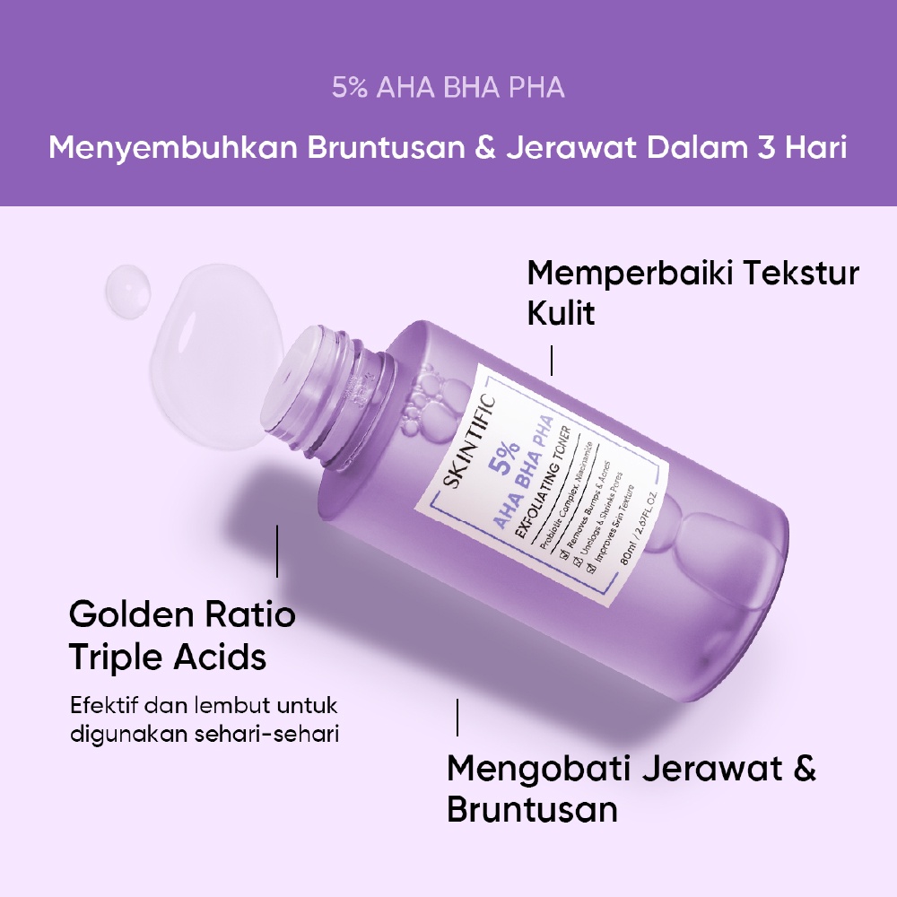 [BPOM] SKINTIFIC 5% AHA BHA PHA Exfoliating Toner / Gentle Exfoliator Anti Acne Brutusan Smooth Skin 100% Ori