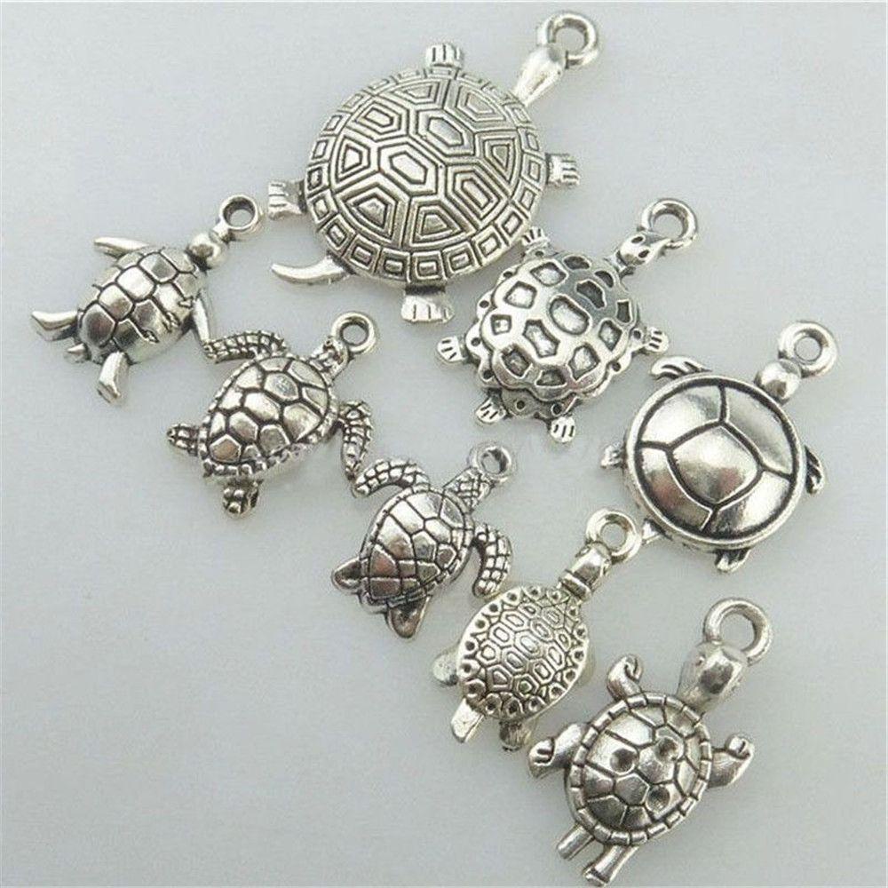 ❈ROWAN❈ 16pcs Antique Silver Tortoise Charms Crafts Making Findings Sea Turtle Pendant Jewelry Ocean Alloy Decorative Pretty Beads