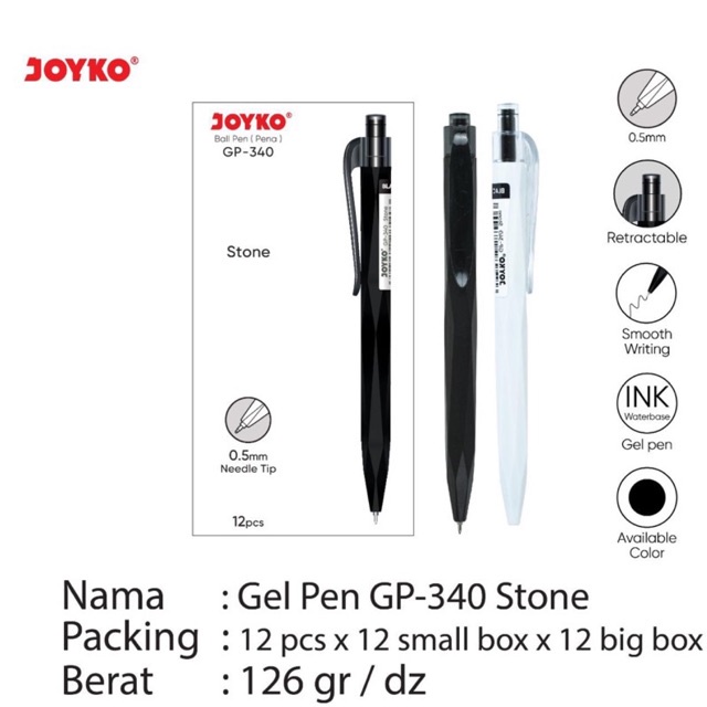 

( 1 pcs ) Pulpen Joyko Stone Gel / Gel Pen Cetrek / Retractable pen GP-340 0.5mm Joyko ( tersedia harga lusin )