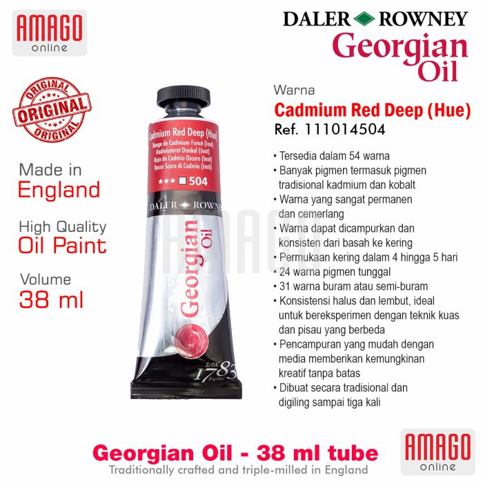 DALER-ROWNEY - GEORGIAN OIL 38 ml - CADMIUM RED DEEP HUE - 111014504