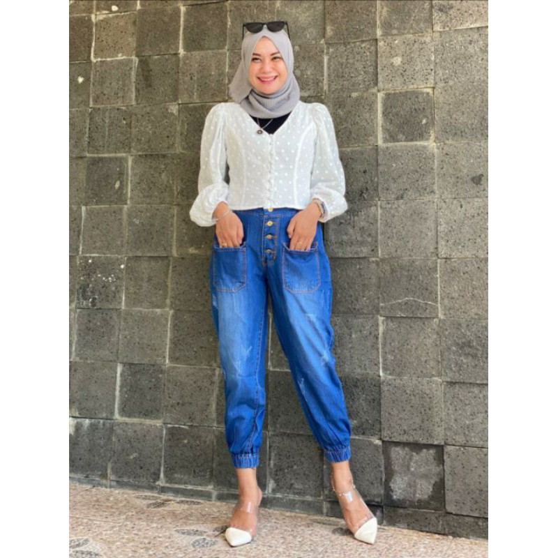 ASBdenim - REAL PICT Celana Jogger Jeans Kulot Non strecth Kancing 4 Premium Denim | Jeans terbaru