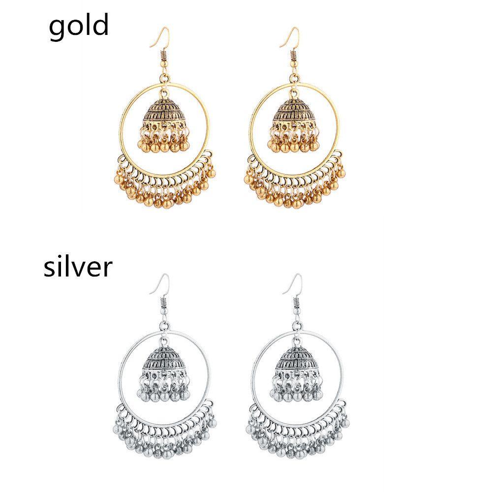 Preva Anting Juntai Bulat Perhiasan India Turki Drop Earrings Dengan Jumbai