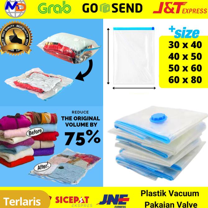 BISA BAYAR DITEMPAT Plastik Vacum Pakaian / Vacuum Bag Travel / Vakum Bag With Valve - 30x40cm