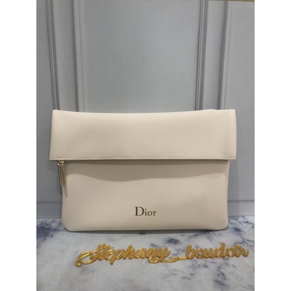 Dior Pouch Clutch Leather Cream With Magnet and Resleting