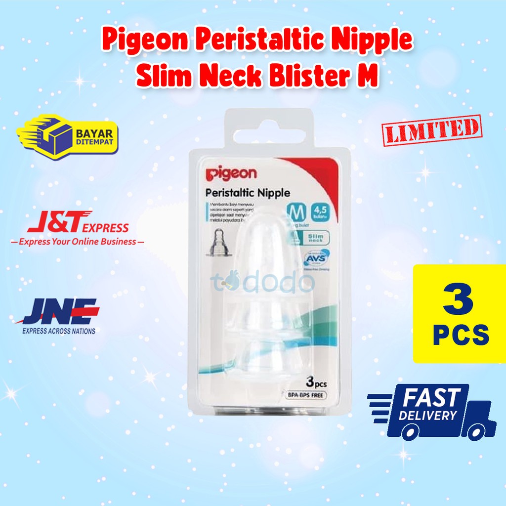 Pigeon Peristaltic Nipple Slim Neck 3pcs Blister M - Nipple Dot Bayi