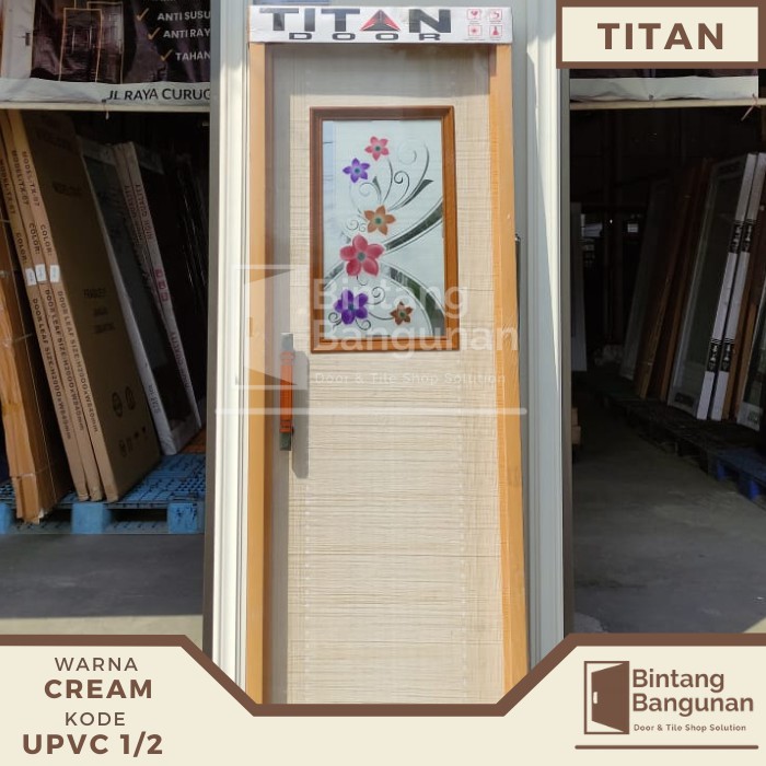 Pintu Kamar Mandi PVC 1/2 Kaca + Cermin 70x195 TITAN