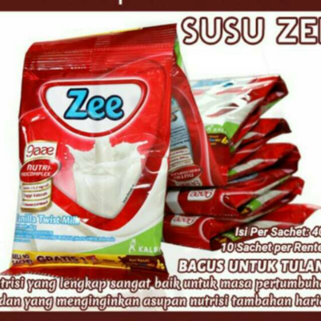 

Susu Zee Vanila 40gr per Sachet (isi 10 sachet)