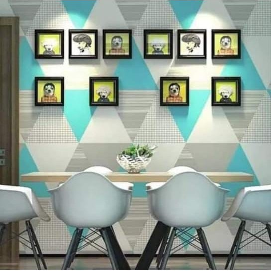 WALLPAPER DINDING MOTIF SEGITIGA BIRU