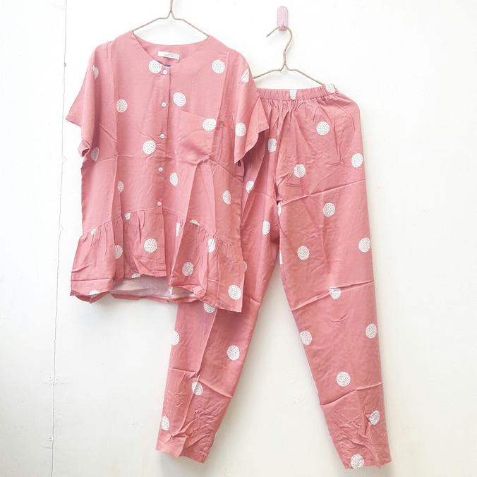 Baju Tidur Piyama Wanita One Set Amro Katun Rayon Viscose Premium - Putih Tokojanbuja