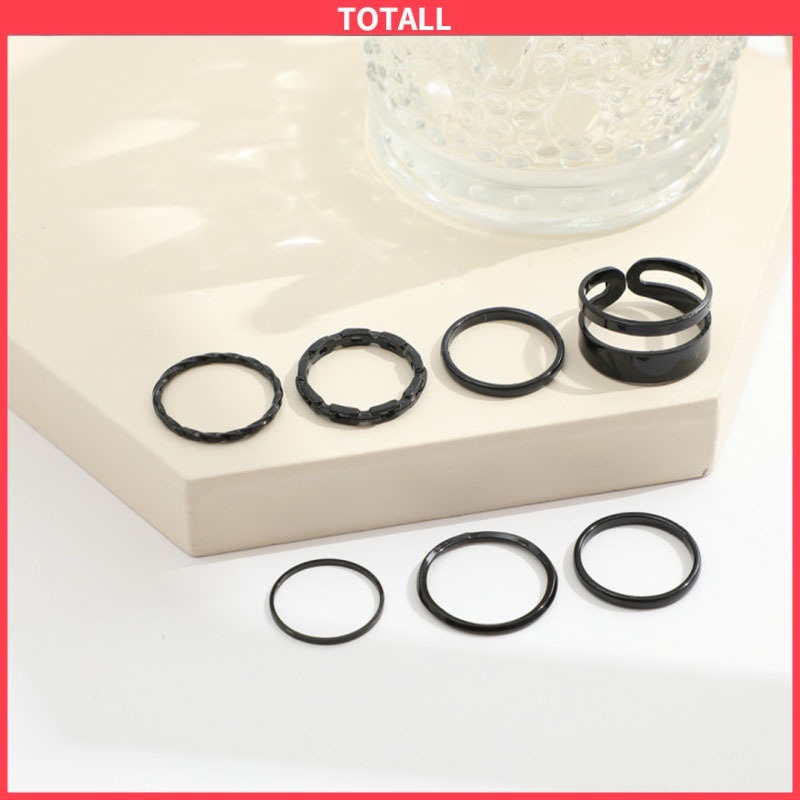 COD 7pcs Cincin Korea Hitam Gaya Punk Aesthetic Cincin Titanium Pria Keren Untuk Wanita Ring Jewelry-Totall