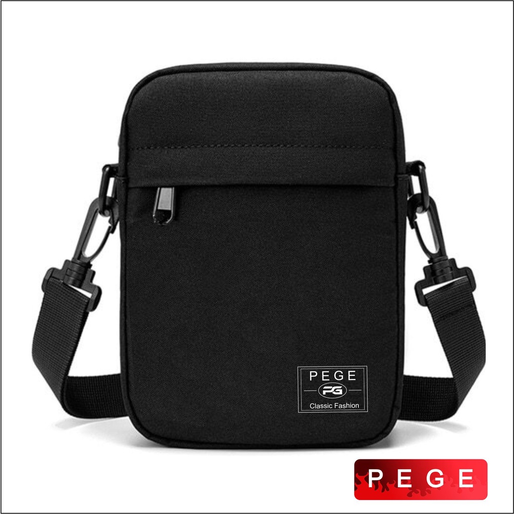 Tas Selempang Polos Pria Keren PEGE Slempang Fashion Kasual Hitam Slingbag Bahu Cowok - PG 8864