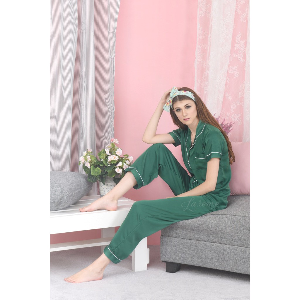 Satin Long Pants Piyama Emerald Green