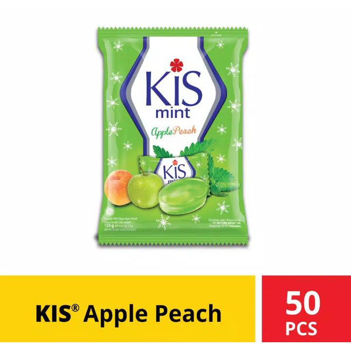 

Aneka Snack Permen KISS Mint Rasa Apple Peach 125 Gram Isi 50 pcs / Permen Rasa Apel Free Packing