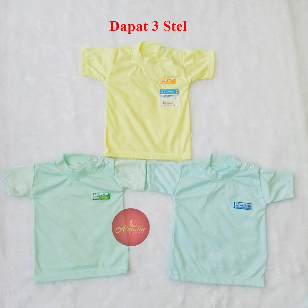 3 Atasan Baju Bayi Tangan Pendek Kancing Pundak Size 0-12 bulan Polos Arimbi NJA Kancing Pundak